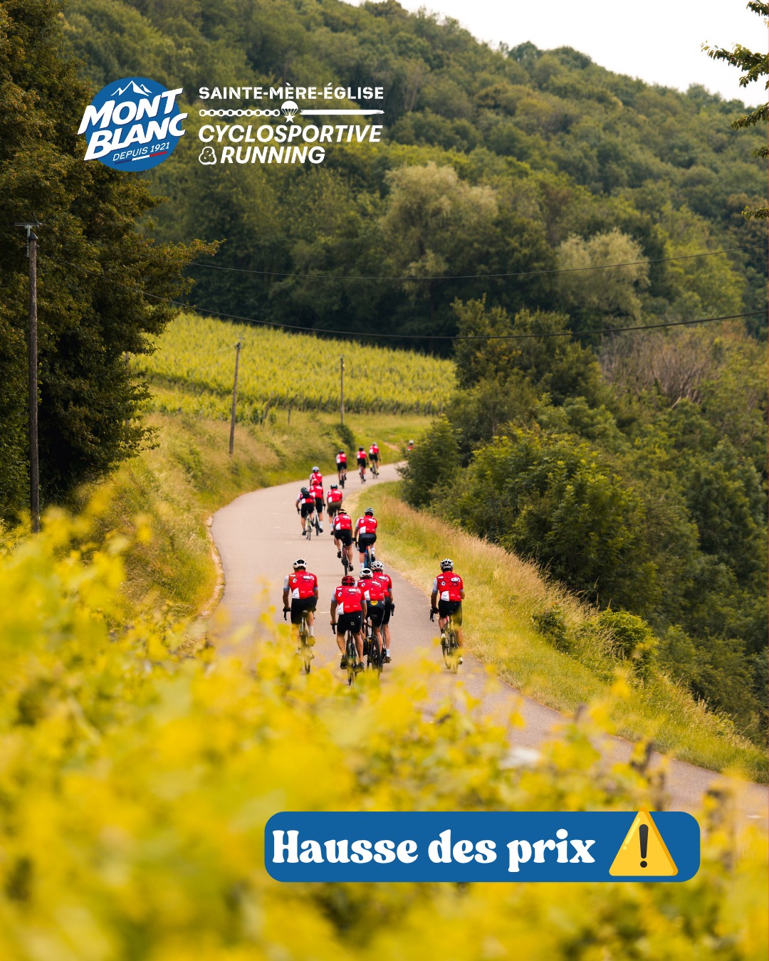 ⚠⏳ Ne laissez pas s'échapper le peloton ! 

👉 Hausse des tarifs au 19/07 23h59* !
A moins de 2 mois de notre première édition, les prix des inscriptions seront augmentés afin d'assurer nos commandes et capacité à vous accueillir (médailles, repas, cadeaux...).
*𝘩𝘰𝘳𝘴 𝘙𝘶𝘯𝘯𝘪𝘯𝘨

𝐈𝐧𝐟𝐨𝐫𝐦𝐚𝐭𝐢𝐨𝐧𝐬 & 𝐢𝐧𝐬𝐜𝐫𝐢𝐩𝐭𝐢𝐨𝐧𝐬 ⤵️
✍️ https://cyclomontblanc.fr
✍️ https://running.cyclomontblanc.fr

#CyclosportiveMontBlanc #CycloMontBlanc #RunningMontBlanc #SainteMereEglise #Cyclo #Gravel #Cyclisme #Cyclosport #Route #Velo #VeloRoute #Cycling #CyclingEvent #CyclingFrance #CycloTourisme
#Running #CourseAPied #Run #10km #5km #FFA
#Normandie #Manche #Cotentin #DDayLand
#LaurentJalabert #Jaja #EKOI #SMH #CLSO
